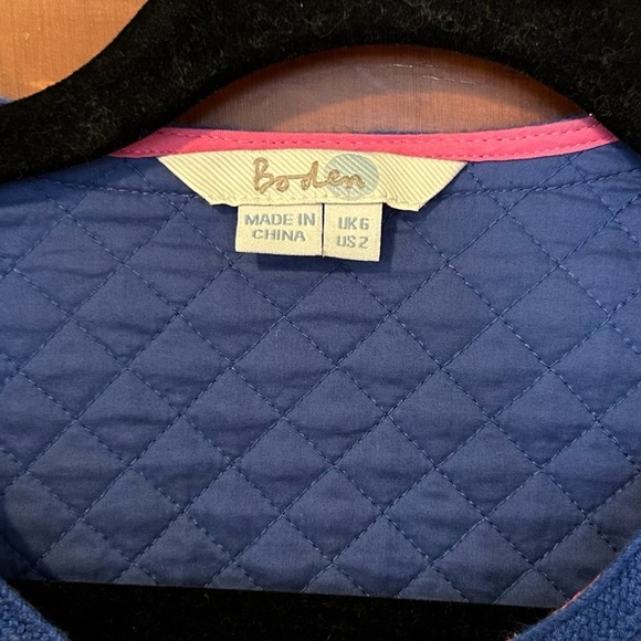 Boden Quilted Open Front Blue and White Jacket Size 2 - Picture 3 of 6
